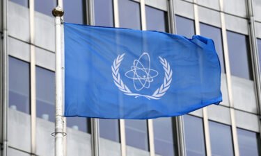 The flag of the International Atomic Energy Agency is seen here in May 2021 in Vienna