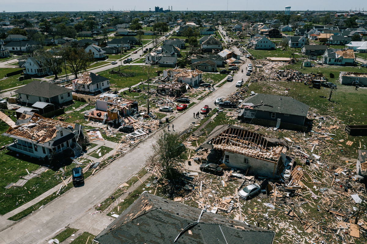 <i>Bryan Tarnowski/Bloomberg/Getty Images</i><br/>A tornado destroyed homes in Arabi