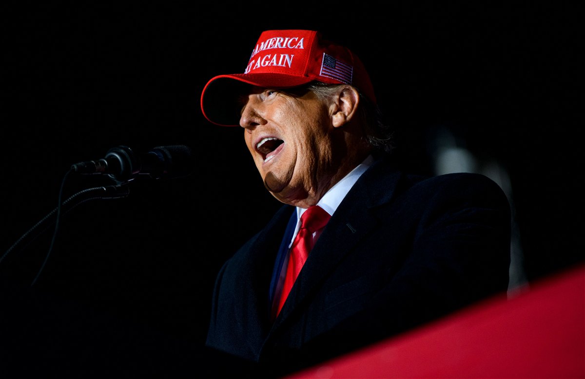 <i>Stephen Maturen/Getty Images</i><br/>Aides to Former President Donald Trump have been eyeing the third week of November as a launch point for his 2024 presidential campaign. Trump here speaks during a campaign event on November 3