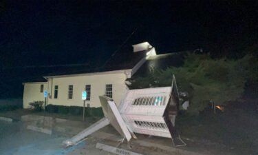 A steeple was blown off a church in the community of Steens