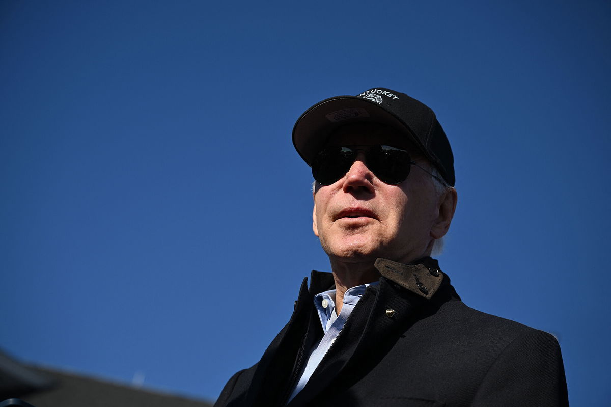 <i>Mandel Ngan/AFP/Getty Images</i><br/>President Joe Biden speaks to the press after visiting a Nantucket