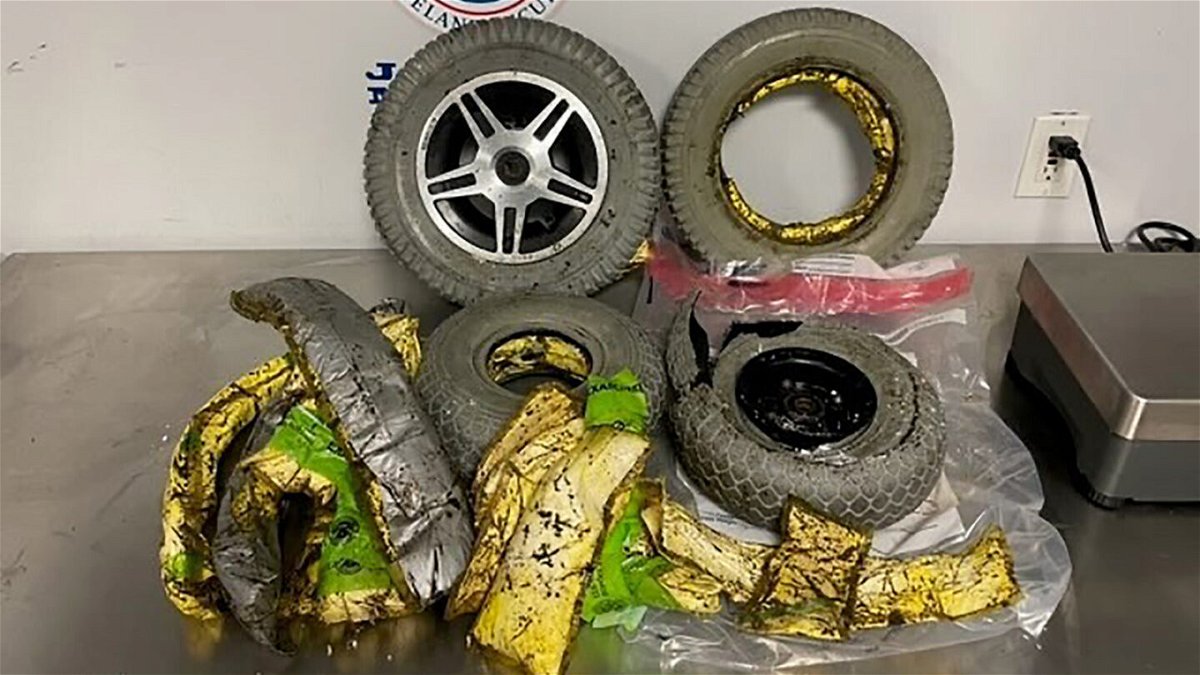 <i>U. S. Customs and Border Protection/AP</i><br/>This photo provided by US Customs and Border Protection shows cocaine seized by customs officers from a traveler who was smuggling the drugs in the wheels of her wheelchair at New York's Kennedy International Airport.