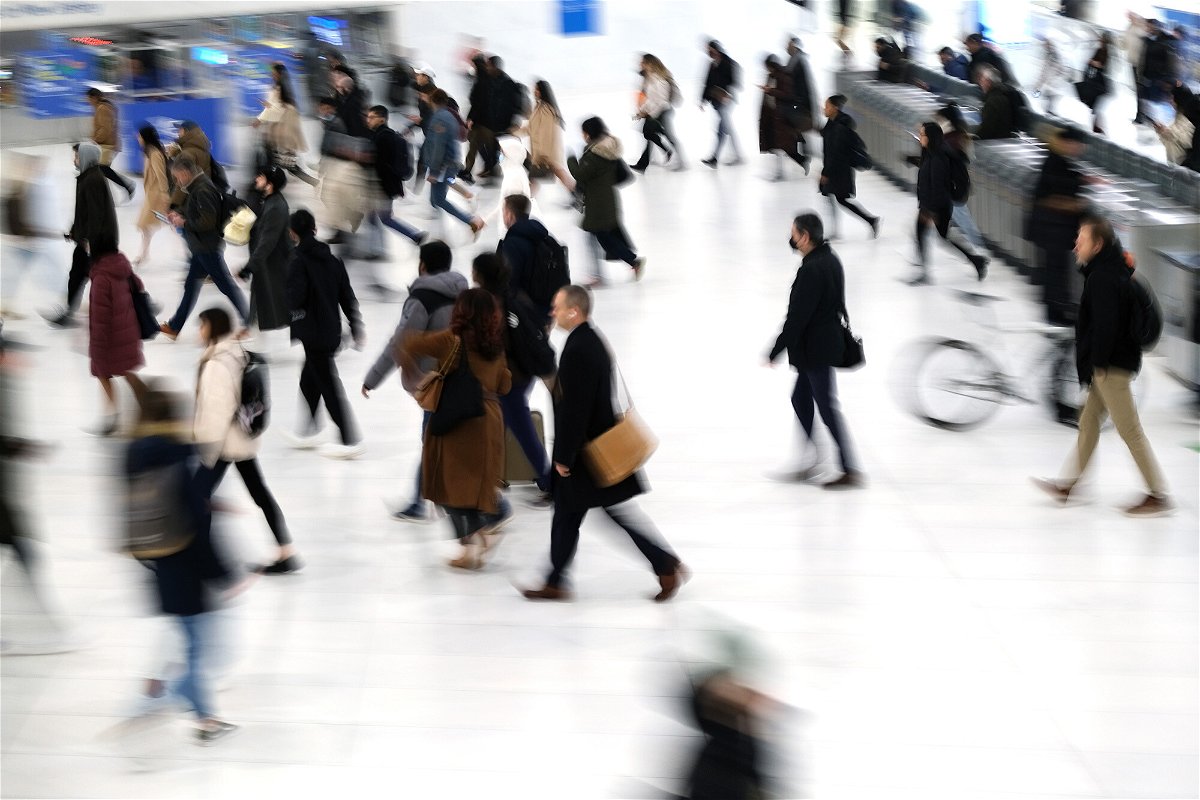 <i>Spencer Platt/Getty Images</i><br/>The number of available jobs in the US fell in October. Commuters arrive into the Oculus station and mall in Manhattan on November 17