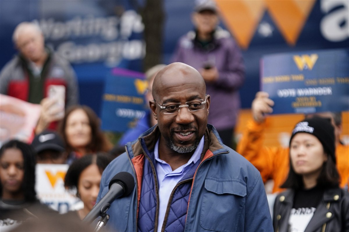 Democratic Sen. Raphael Warnock speaks during an election day canvass launch on Tuesday, Dec. 6, 2022, in Norcross, Ga.  Warnock defeated Herschel Walker in a runoff election in Georgia on Tuesday to retain his senate seat.
