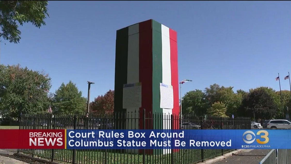 <i>KYW</i><br/>The Commonwealth Court of Pennsylvania ruled to remove the plywood structure covering the Christopher Columbus statue in South Philadelphia on Friday. The statue became a point of contention for residents in the wake of George Floyd's murder.