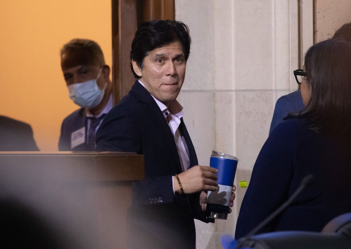 <i>Myung J. Chun/Los Angeles Times/Getty Images</i><br/>Los Angeles City Councilman Kevin de Leon returned to council chambers after a two month absence. He was greeted by protesters and supporters.