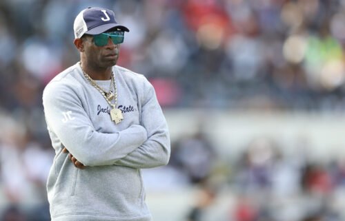 Head coach Deion Sanders of the Jackson State Tigers looks on before the game against the Southern University Jaguars in the SWAC Championship Saturday in Jackson