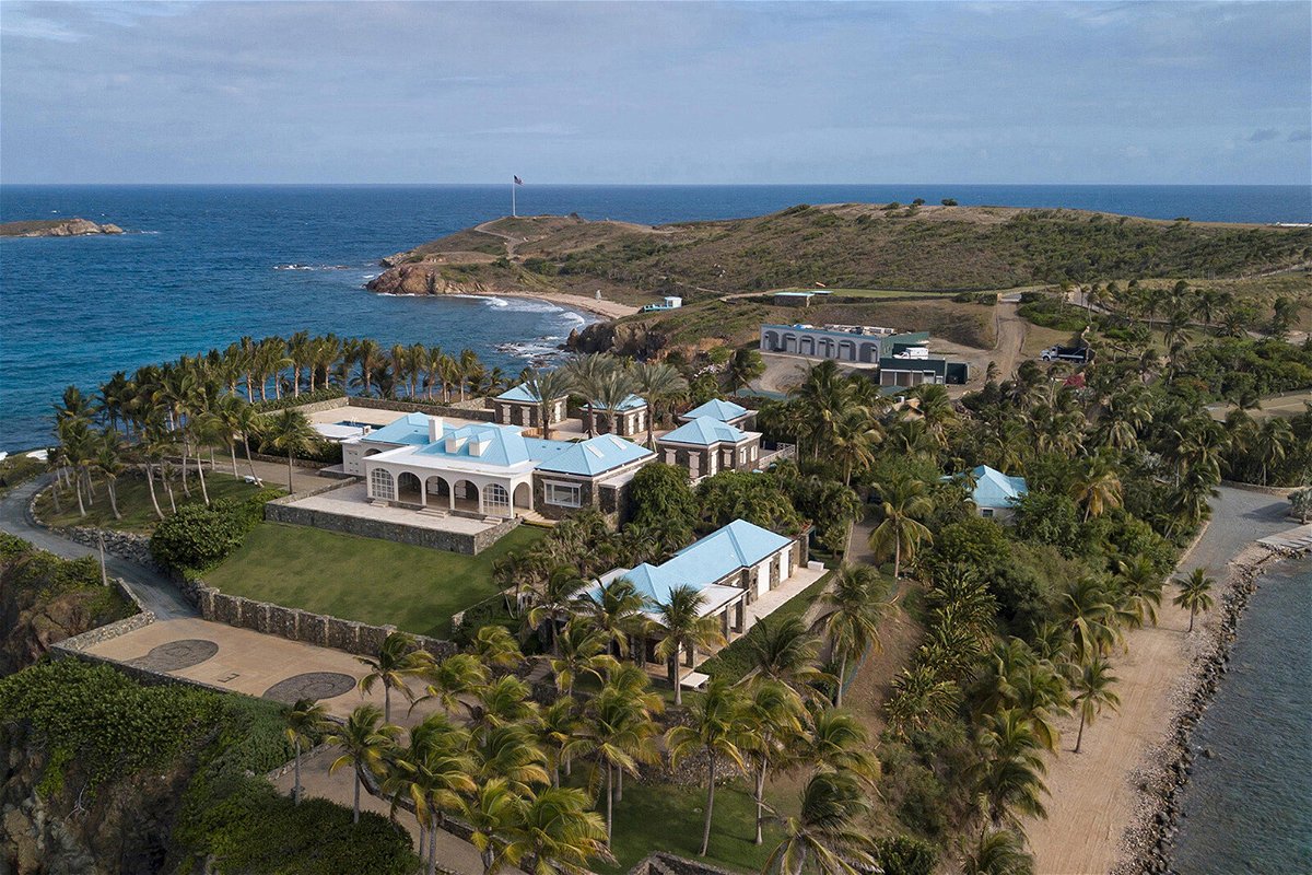 <i>Emily Michot/Miami Herald/Tribune News Service/Getty Images</i><br/>Jeffrey Epstein's former home on the island of Little St. James in the U.S. Virgin Islands is seen here on March 23. Epstein's estate has reached a $105 million settlement with the U.S. Virgin Islands.