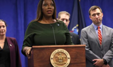 New York Attorney General Letitia James speaks during a press conference at her office on September 21 in New York.