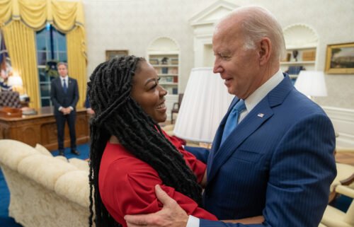 President Joe Biden meets Cherelle Griner (left) about the release of her wife Brittney Griner on December 8 in the Oval Office.