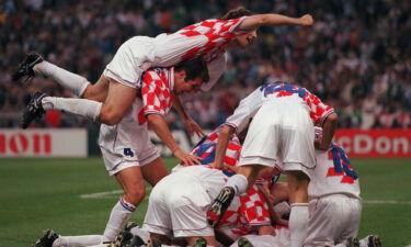 The Croatia players celebrate a goal against France in the 1998 World Cup semifinals.