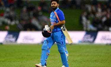 Rishabh Pant walks during game two of the T20 International series between New Zealand and India in Tauranga