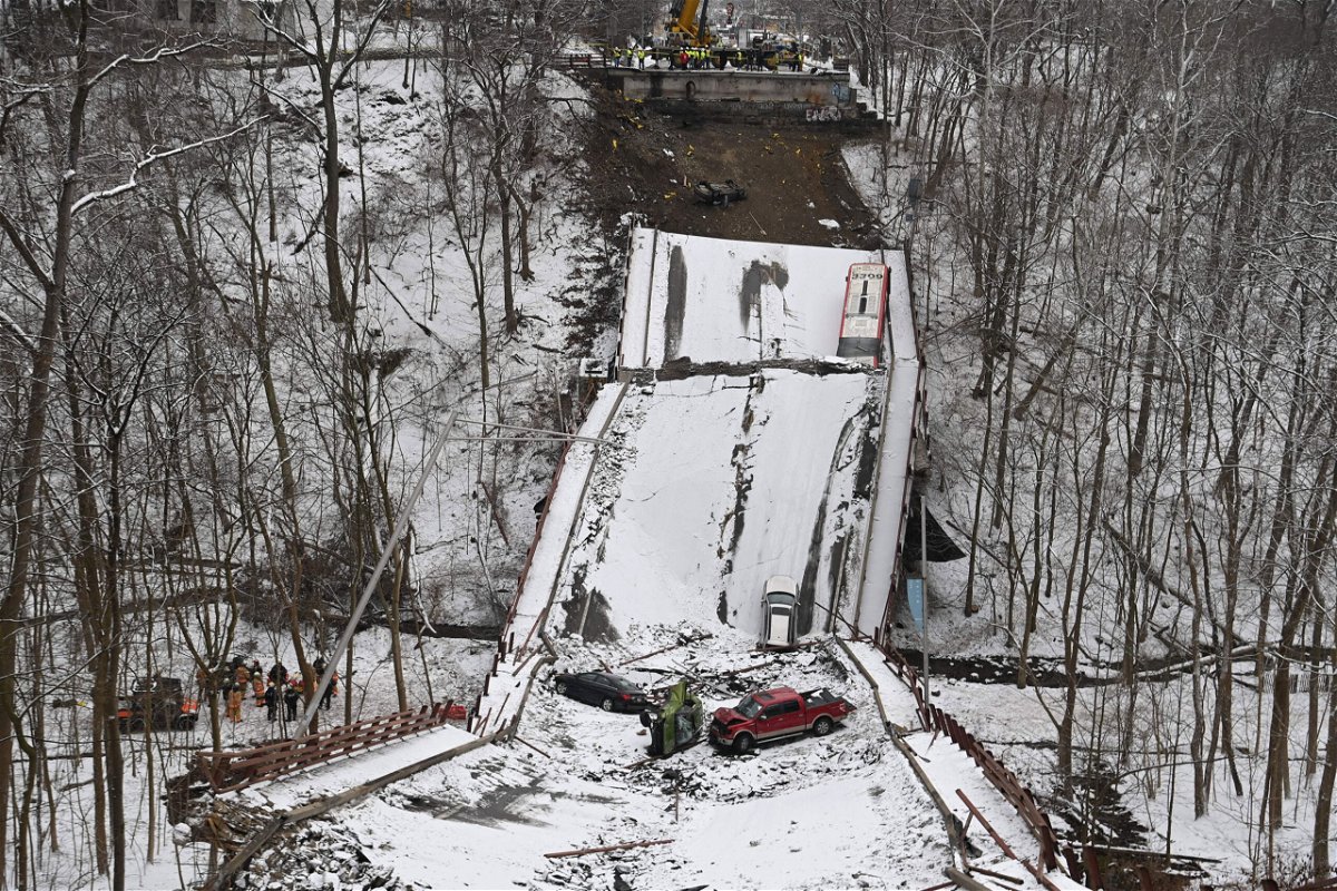 <i>Saul Loeb/AFP/Getty Images</i><br/>The Fern Hollow Bridge collapsed in Pittsburgh on January 28.