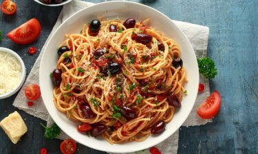 Pasta alla puttanesca features garlic