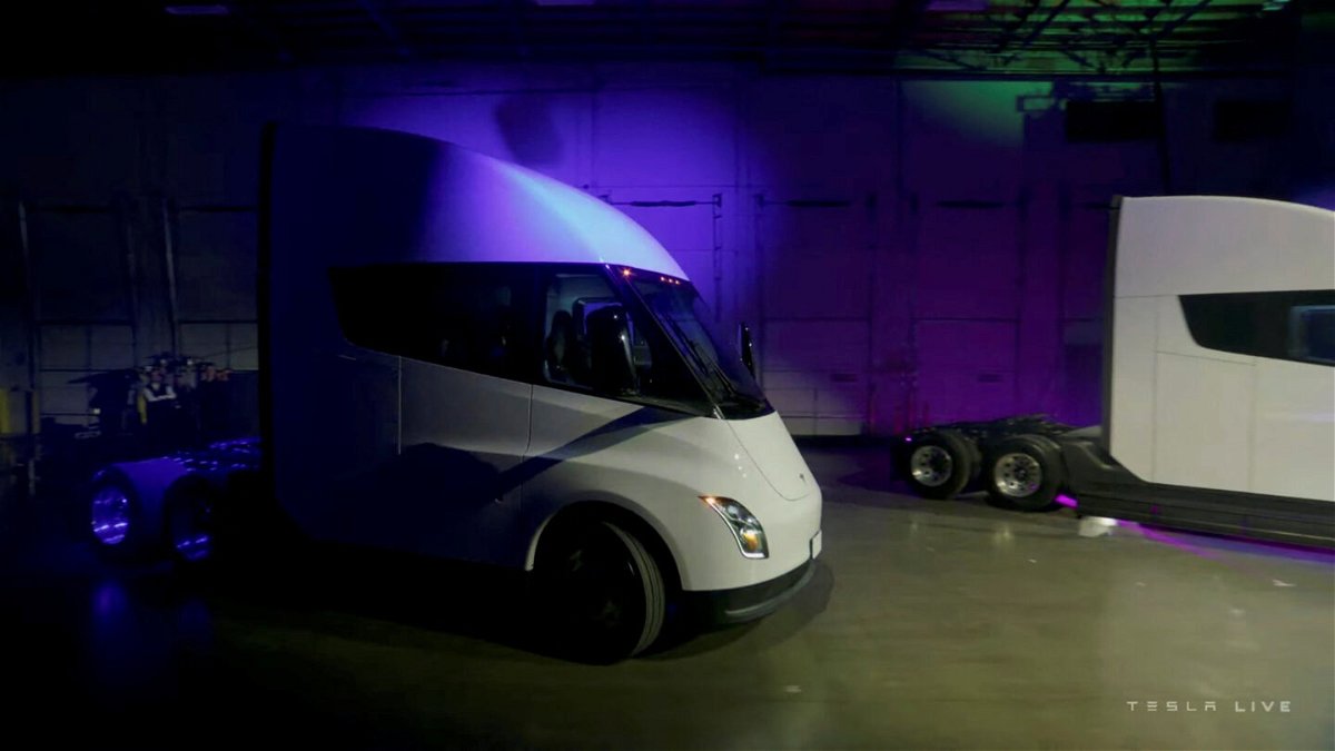 <i>Tesla/Handout/Reuters</i><br/>Pictured here is a view of the Tesla Semi electric truck during its live-streamed unveiling in Nevada on December 1.
