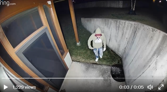 This screenshot from a video in a Columbia Police Department tweet shows a suspect who allegedly broke into a residence.
