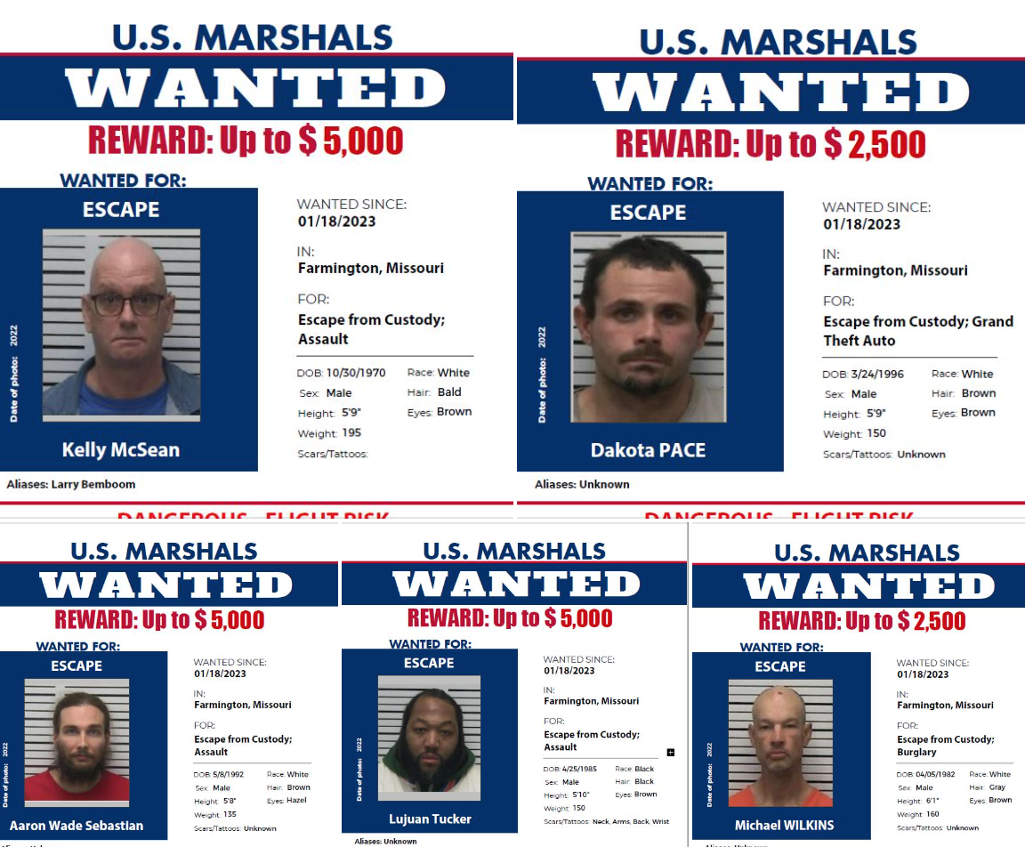 St.Francois sheriff's searching for 5 escapees 