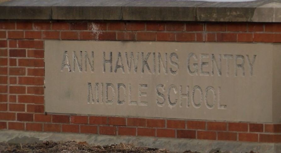 A brick sign outside Gentry Middle School in Columbia.
