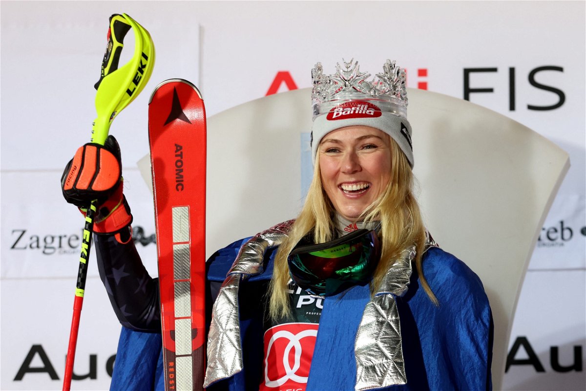 <i>Damir Sencar/AFP/AFP via Getty Images</i><br/>Shiffrin celebrates her victory in the women's slalom race in Zagreb