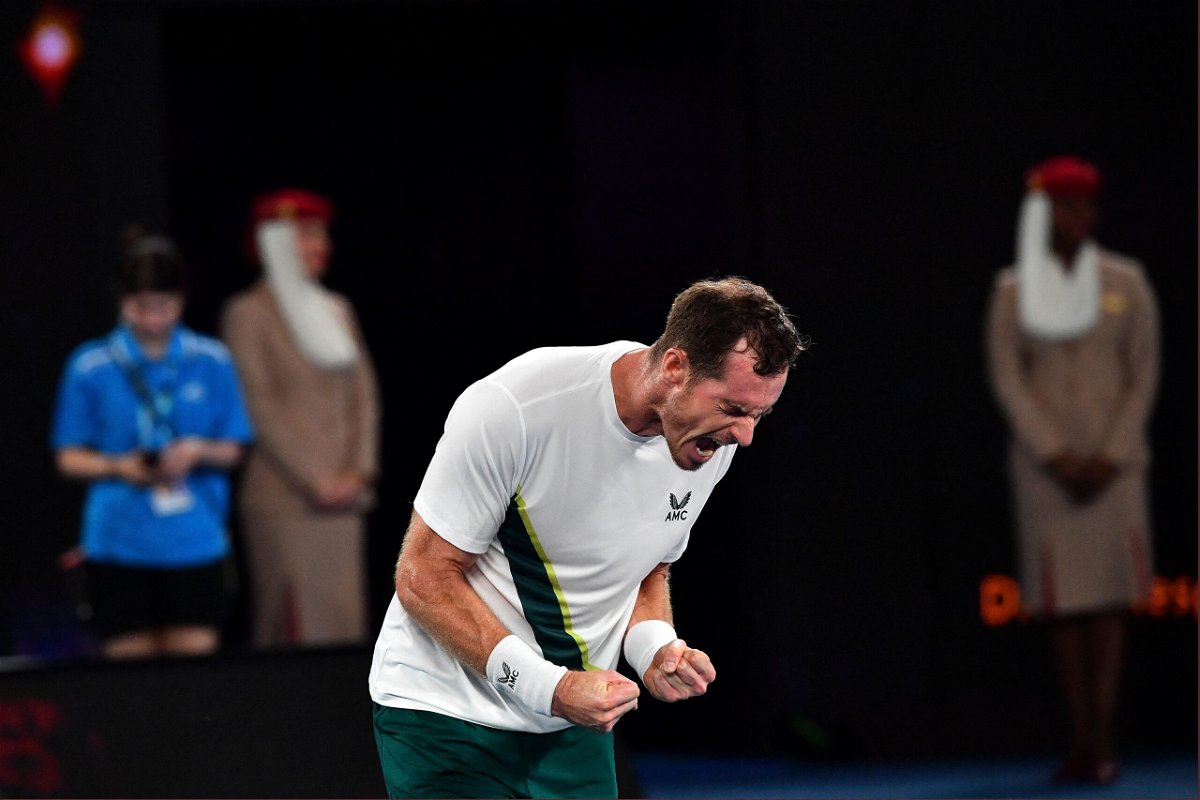 <i>Paul Crock/AFP via Getty Images</i><br/>Andy Murray celebrates victory against Matteo Berrettini after their men's singles match at the Australian Open.