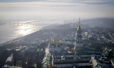 Ukraine's economy shrank by more than 30% in 2022 . Pictured is an aerial view of Kyiv