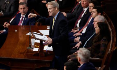 Rep. Jim Jordan (center) nominates Rep. Kevin McCarthy for speaker of the House of the 118th Congress during a speech on January 3.