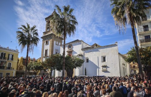 Spanish authorities believe the Moroccan suspect in a deadly machete attack at two churches in the southern port city of Algeciras  acted alone in the assault. Locals are pictured on January 26 to remember a sacristan who was killed at a church.