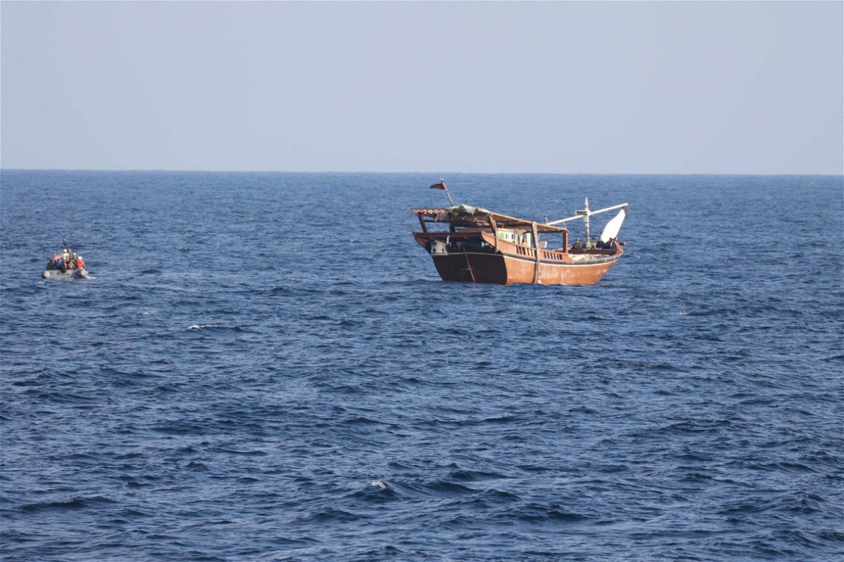 <i>US Navy</i><br/>A boarding team from patrol coastal ship USS Chinook (PC 9) approaches a fishing vessel in international waters of the Gulf of Oman
