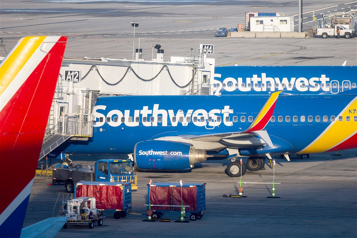 <i>Jim Lo Scalzo/EPA-EFE/Shutterstock</i><br/>Southwest Airlines planes are pictured here at Baltimore Washington International Airport after Southwest Airlines cancelled another 3