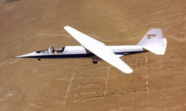 The AD-1 oblique wing research aircraft was photographed during a wing sweep test flight. The aircraft was flown 79 times during the research program conducted at NASA Dryden between 1979 and 1982.