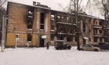 The mural was taken from a building that was badly damaged by Russian shelling.