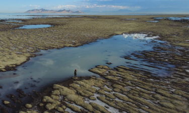 Dry lake bed is exposed at the Great Salt Lake in September.