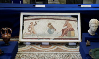 A fresco from Pompeii is displayed in Rome on January 23