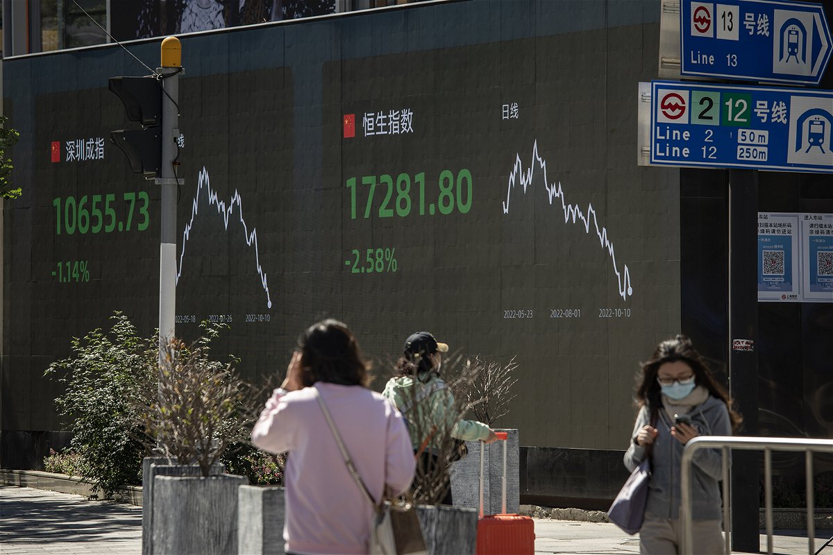 <i>Qilai Shen/Bloomberg/Getty Images</i><br/>A public screen displays the Shenzhen Stock Exchange and the Hang Seng Index figures in Shanghai