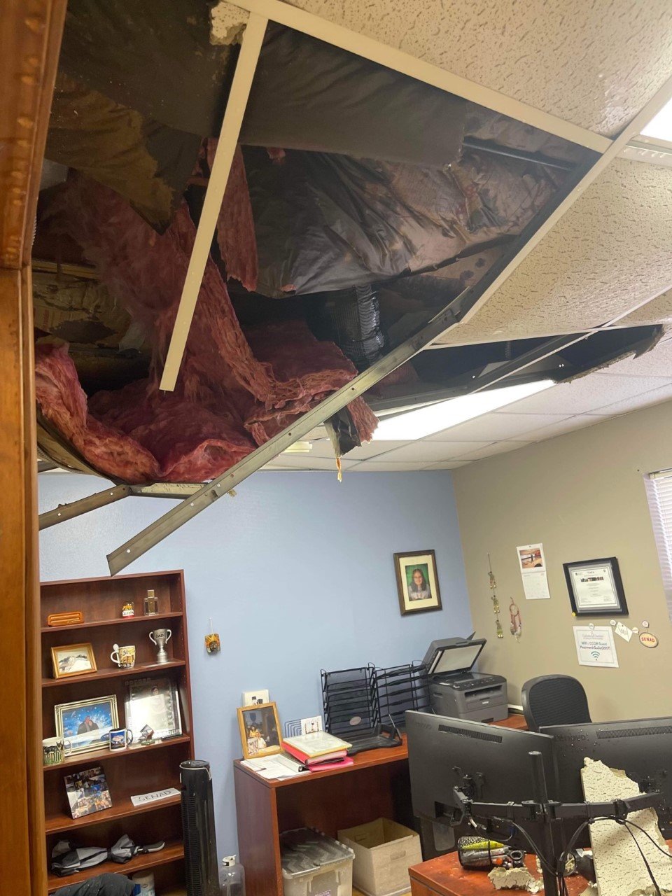 This photo -- provided by the Catholic Charities of Central and Northern Missouri staff  -- shows damage from pipes bursting at its Columbia office.