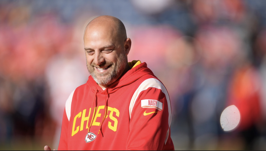Kansas City Chiefs quarterbacks coach Matt Nagy in the first half of an NFL football game Sunday, Dec. 11, 2022, in Denver. 