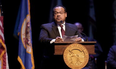 Minnesota Attorney General Keith Ellison delivers a speech during his inauguration for his second term on January 2 in St. Paul
