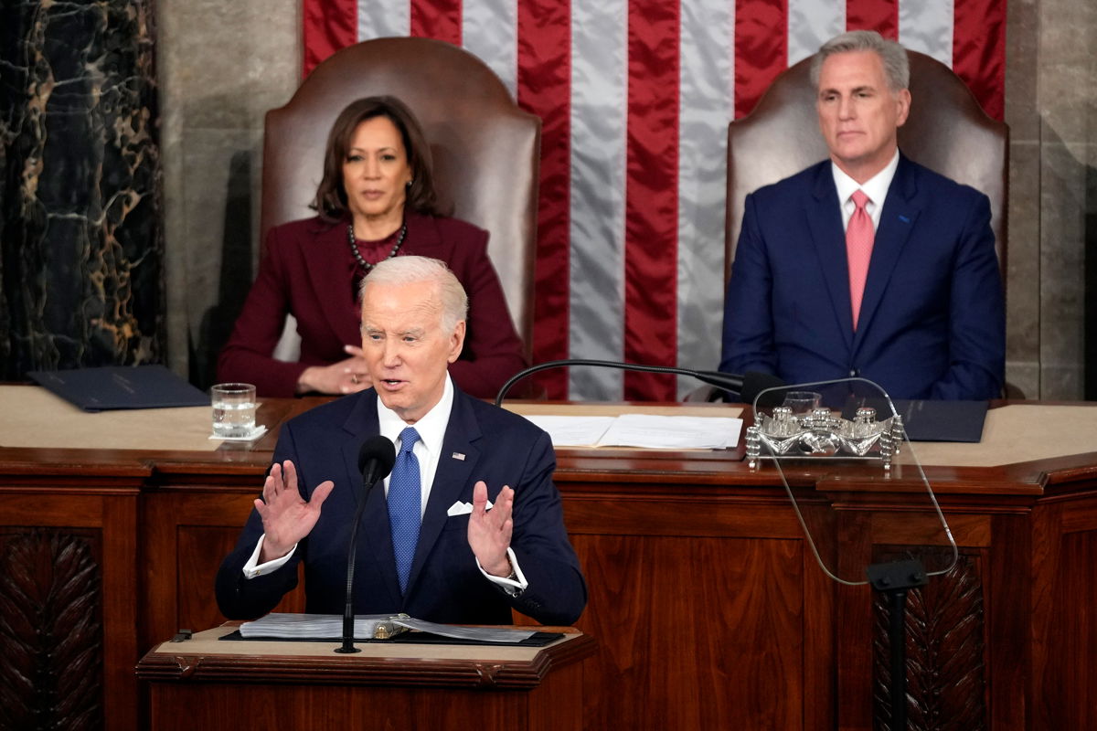 <i>Patrick Semansky/AP</i><br/>President Joe Biden delivers the State of the Union address to a joint session of Congress at the US Capitol on February 7 in Washington.