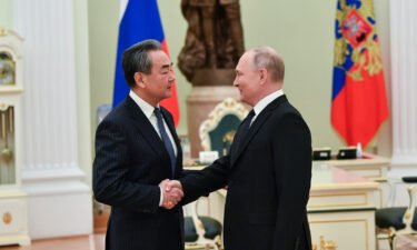 Russian President Vladimir Putin (right) meets Wang Yi