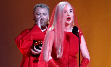 Kim Petras accepted the Grammy for best pop duo/group performance for her song "Unholy" with Sam Smith on February 5 in Los Angeles.