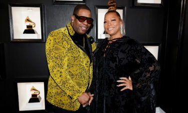Busta Rhymes (left) and Queen Latifah are pictured here on the red carpet at the 65th Annual Grammy Awards in Los Angeles on February 5.