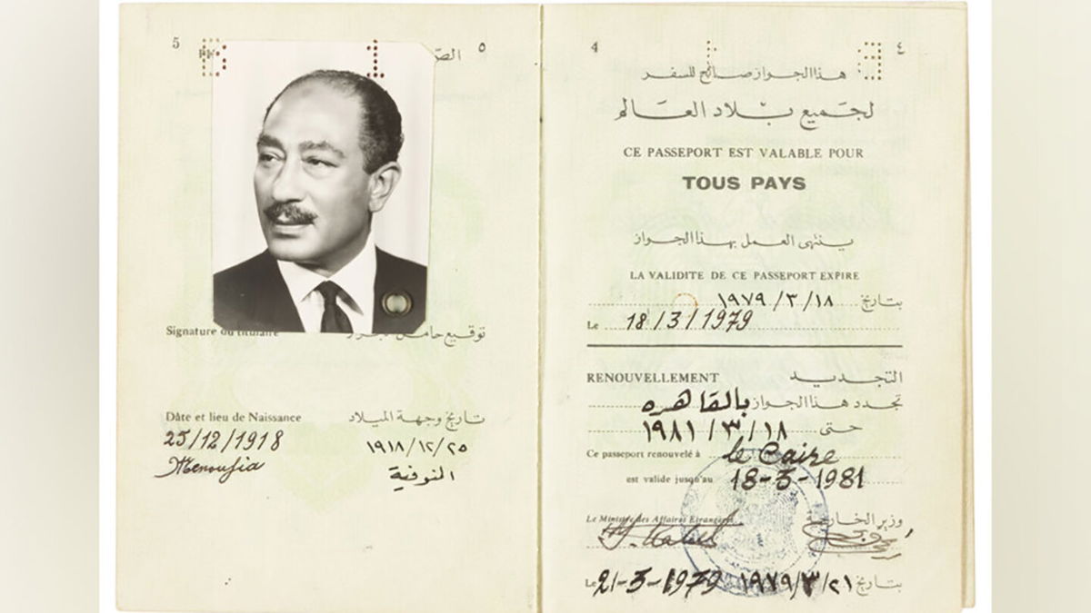 <i>Heritage Auctions</i><br/>Late Egyptian President Anwar Sadat's diplomatic passport