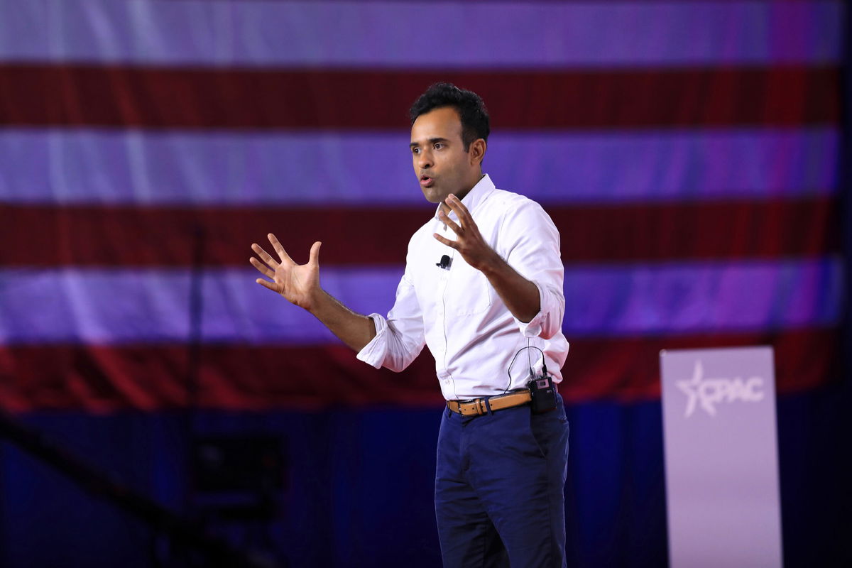 <i>Dylan Hollingsworth/Bloomberg/Getty Images</i><br/>Entrepreneur Vivek Ramaswamy speaks during the Conservative Political Action Conference (CPAC) in Dallas