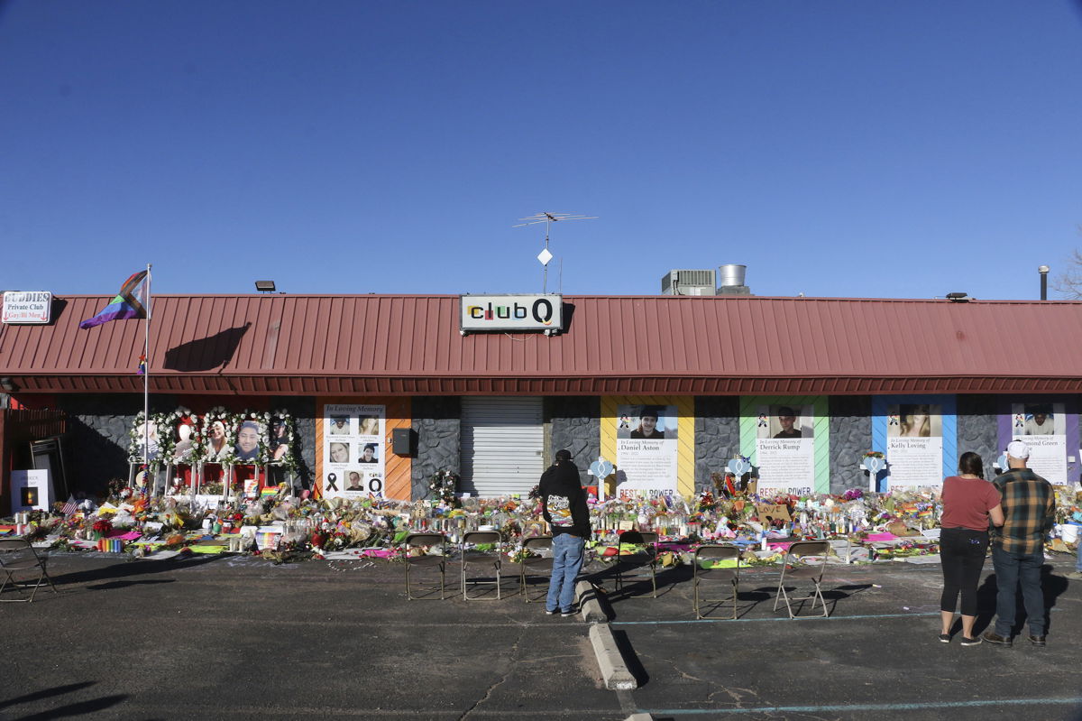 <i>Brett Forrest/SIPA/AP/FILE</i><br/>A memorial for victims of the November 19 shooting at Club Q in Colorado Springs