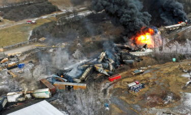 Portions of a Norfolk Southern freight train that derailed in East Palestine