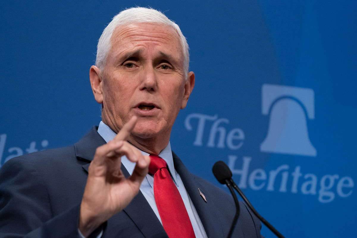 <i>J. Scott Applewhite/AP/FILE</i><br/>Former Vice President Mike Pence speaks at the Heritage Foundation