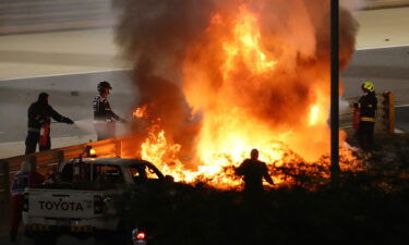 Grosjean's car was engulfed in flames after his crash in Bahrain.