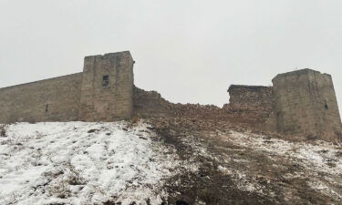 A view of damaged Gaziantep Castle in Turkey on February 6