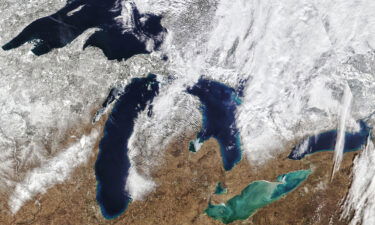A satellite image taken on February 13 shows just around 7% of the Great Lakes are covered in ice -- significantly lower than average for this time of year.