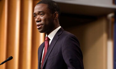 Deputy Treasury Secretary Wally Adeyemo speaks at a news conference at the US Justice Department Building on January 18 in Washington